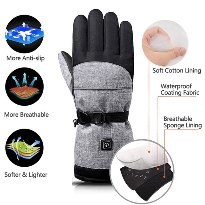 Gants chauffants électriques - Gants d'hiver chauds rechargeables et imperméables pour le ski, la motoneige et les activités de plein air