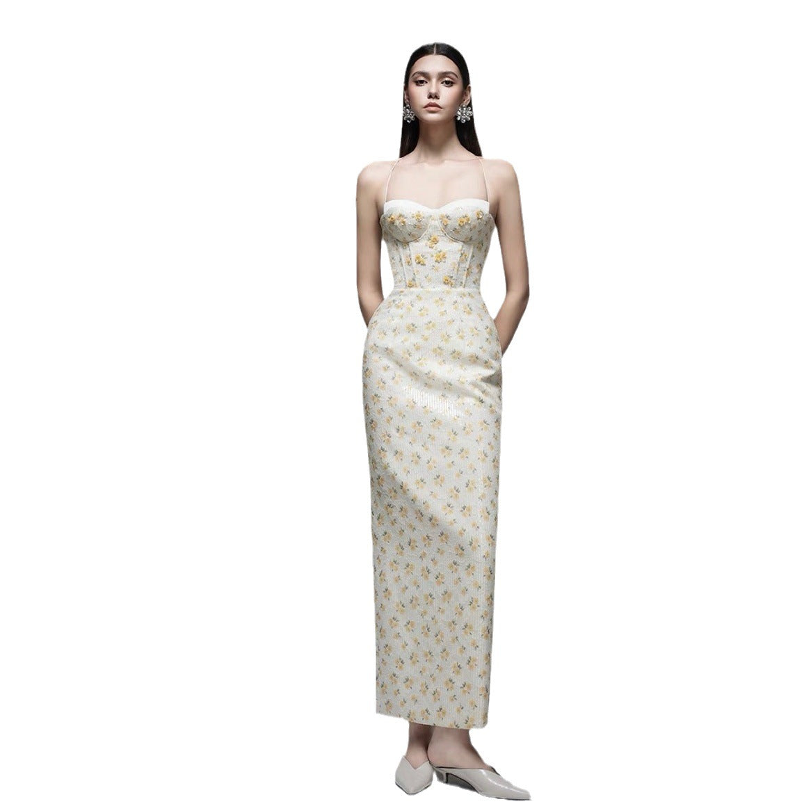Robe romantique brodée à bretelles pour femme, douce robe d'été féerique, style doux et élégant
