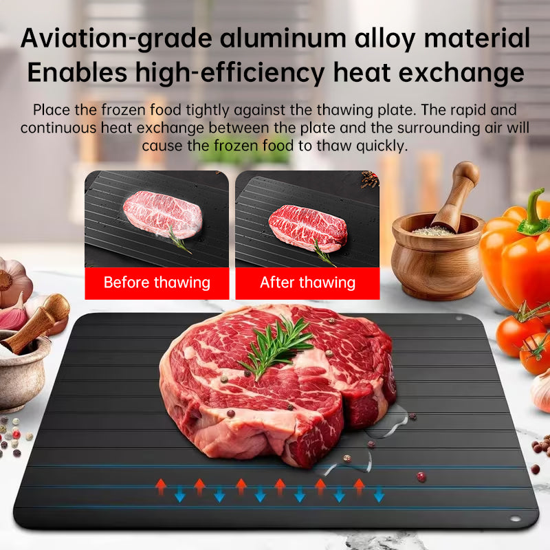 Quick Thawing Tray | Large Size with Groove Design for Frozen Meat & Food, Safe & Rapid Kitchen Thawing Tool