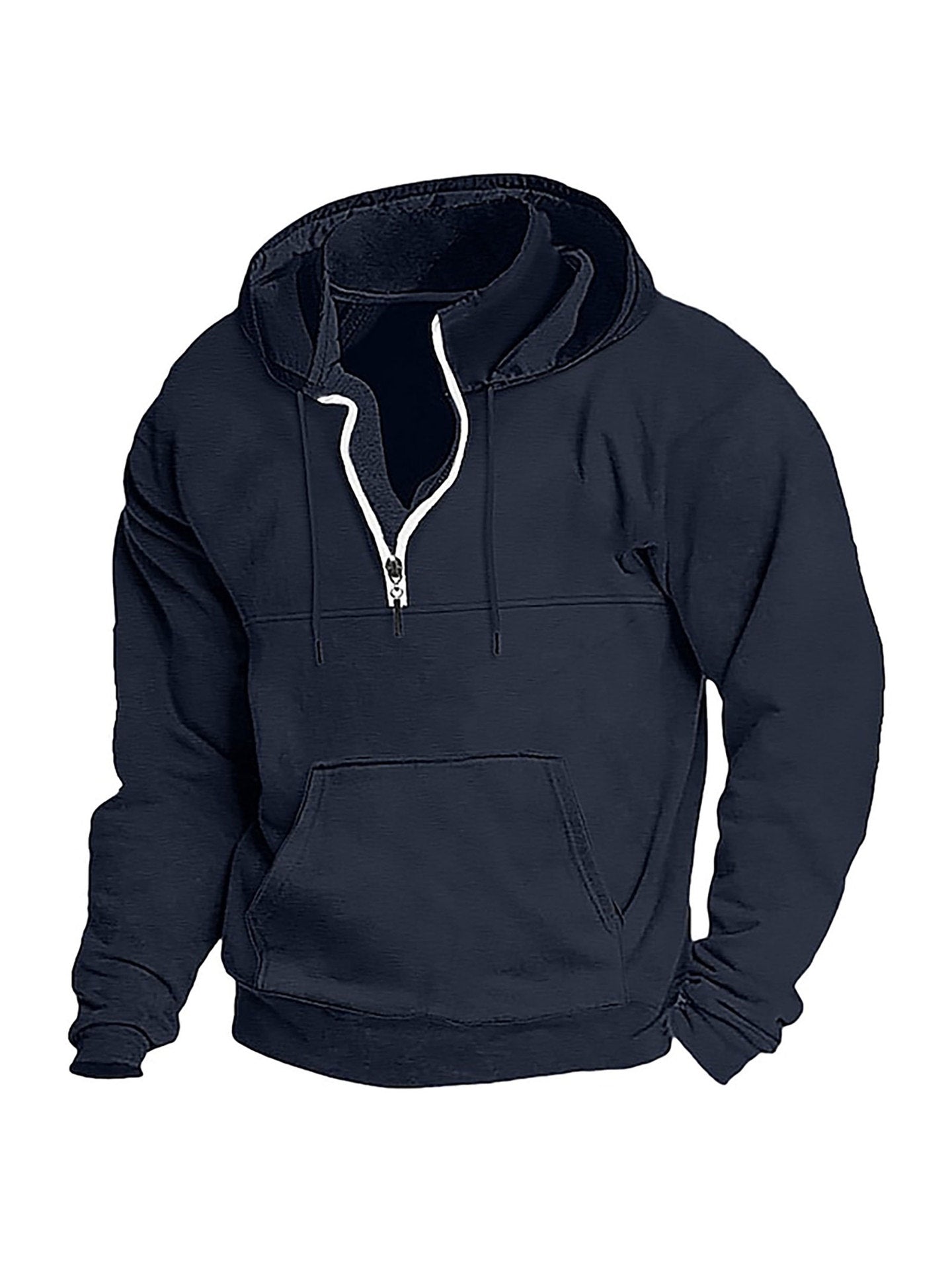 Sweat à capuche décontracté uni semi-zippé