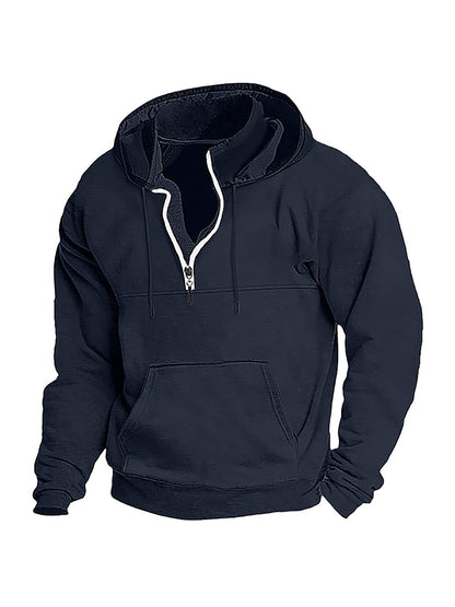 Sweat à capuche décontracté uni semi-zippé