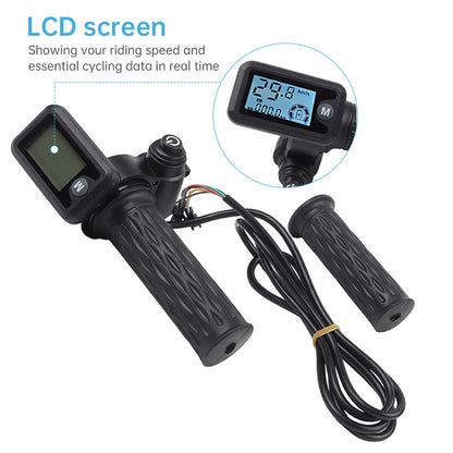 Electric Bike Throttle with LCD Speedometer & Voltmeter, 170cm Cable, Compatible 36/48/60/72V, Includes a Pair