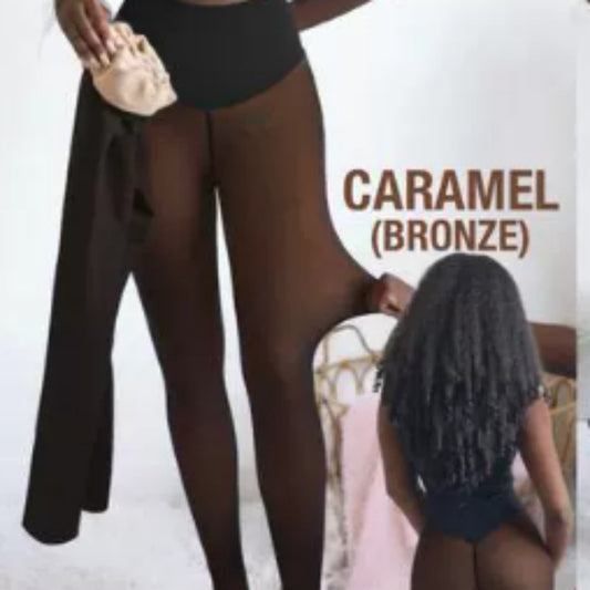 Leggings بلون البشرة شفاف مدمج مع بطانة من الفرو