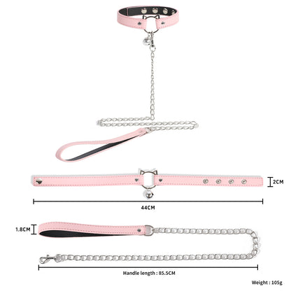 PU Leather Alloy Collar with Rope for Adult Accessories, Neck Strap for Women, Sexy Choker with Tether