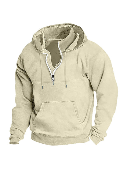 Sweat à capuche décontracté uni semi-zippé