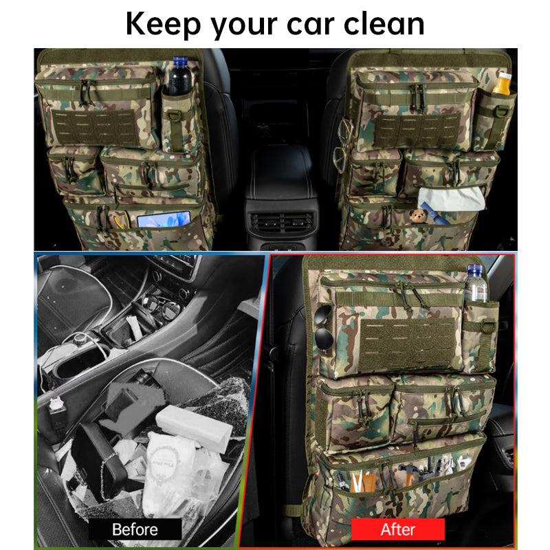 Tactical Car Seat Organizer - Universal Rear Seat Hanging Storage Bag, Multi-Purpose Travel Gear Organizer for SUV/Jeep/Van