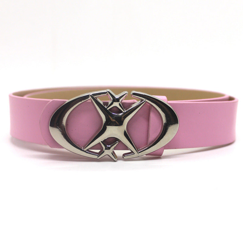 Ceinture à Boucle Étoile Croisée Double Croissant de Lune Design Original