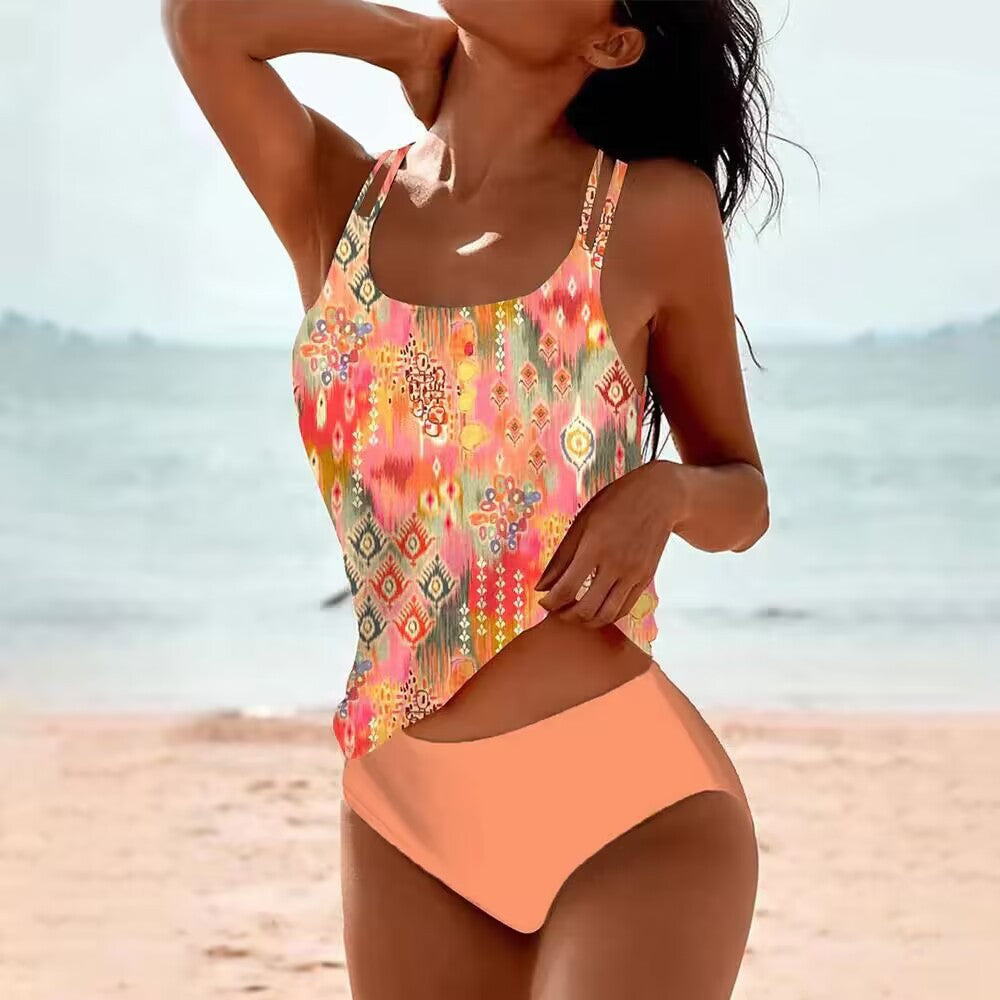 Maillot de bain imprimé taille haute à fente
