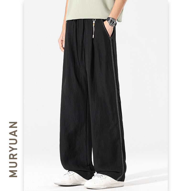 Style Casual Linen Trousers for Men Wide Leg Pants