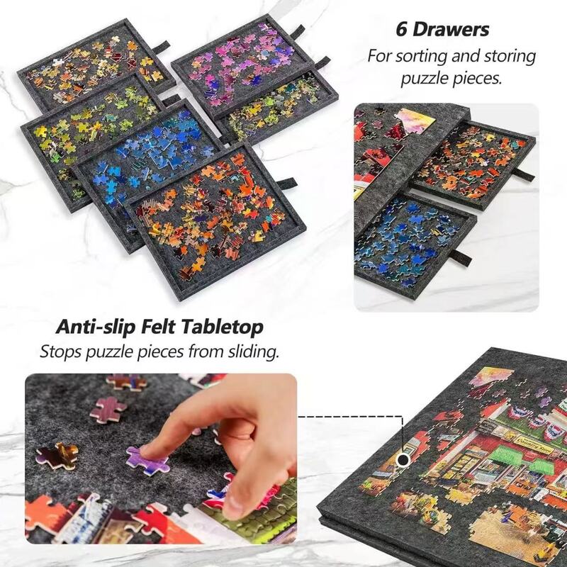 Large-Capacity 6-Drawer Puzzle Organizer - Foldable Puzzle Board with Storage Box & Display Stand for Home Decor
