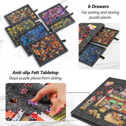 Large-Capacity 6-Drawer Puzzle Organizer - Foldable Puzzle Board with Storage Box & Display Stand for Home Decor