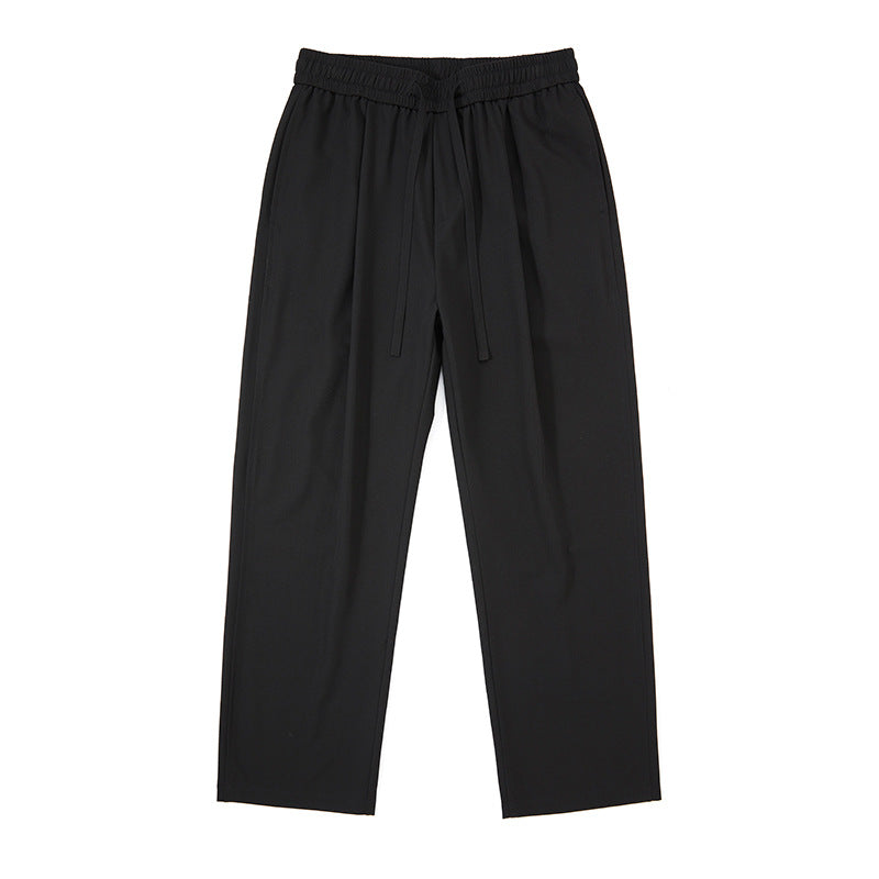 Vintage Pleated Slim Trousers for Men, Loose Mid-Waist Casual Long Pants