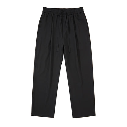 Vintage Pleated Slim Trousers for Men, Loose Mid-Waist Casual Long Pants