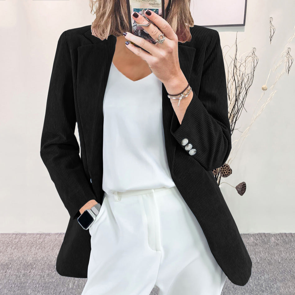 Corduroy cardigan slim fit solid color casual jacket
