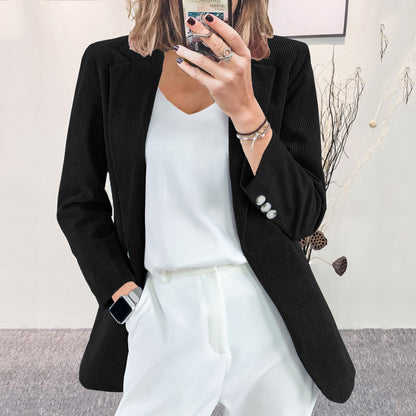 Corduroy cardigan slim fit solid color casual jacket