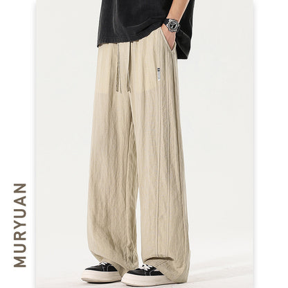 Casual Loose Straight-Leg Tencel Lyocell Linen Ice Silk Pants for Men