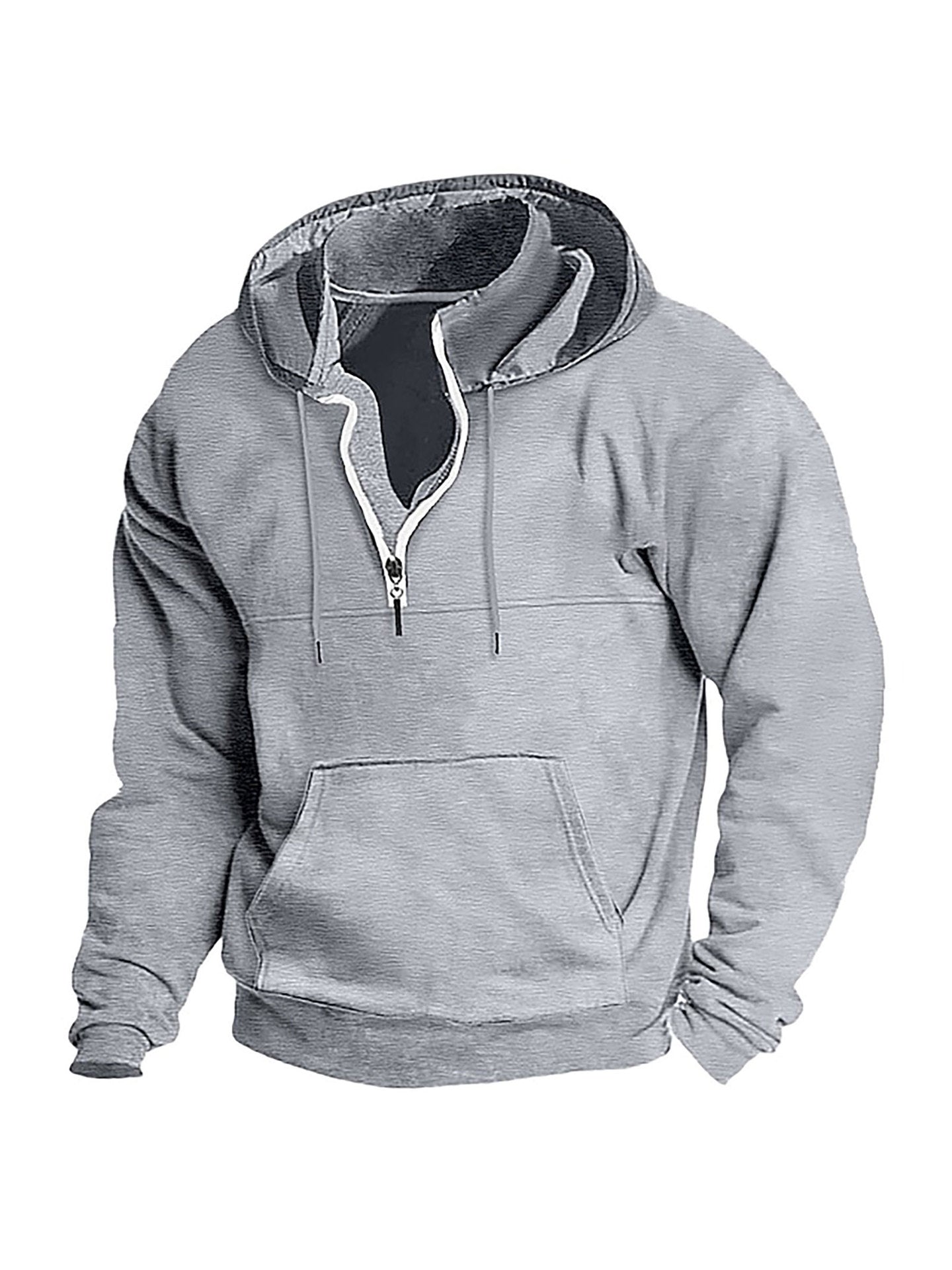 Sweat à capuche décontracté uni semi-zippé