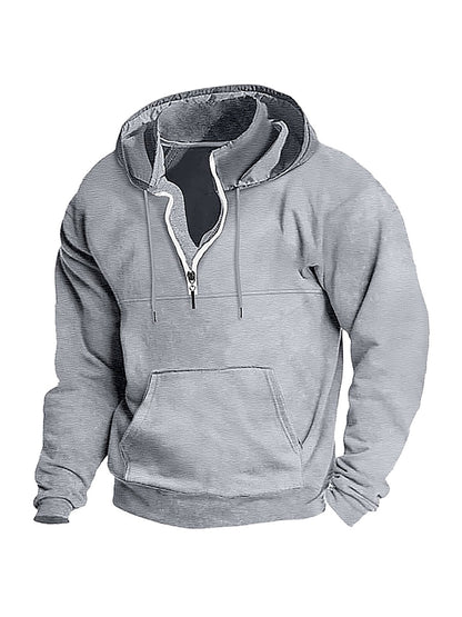 Sweat à capuche décontracté uni semi-zippé