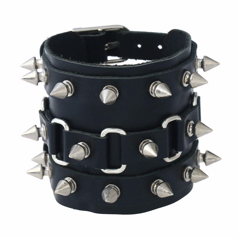 Bracelet en cuir véritable punk non-conventionnel et exagéré
