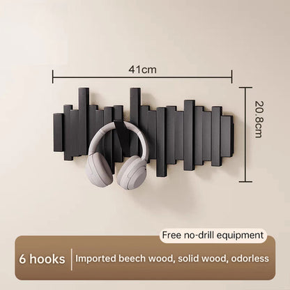 Solid Wood Hanger, Piano Key Wall Hook, Adhesive Back-of-Door Coat Hook, No Drill Entryway Organizer.