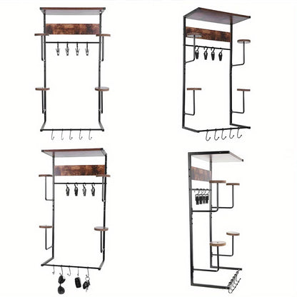 Wooden Motorcycle Helmet Wall Mount, 4 Hat Racks with 4 Helmet Hooks, Wall Display Storage for Bike Gear