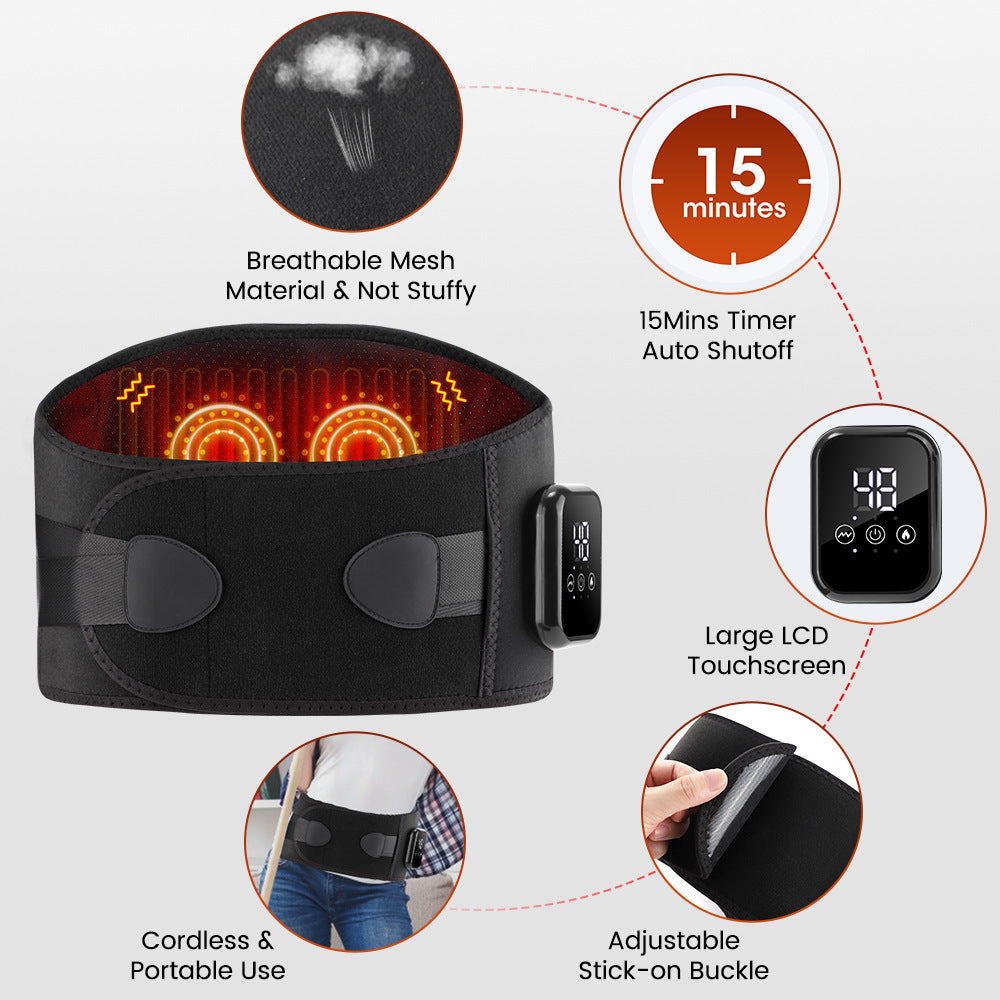 Ceinture chauffante lombaire avec massage électrique vibrant, ceinture de soutien thermorégulatrice