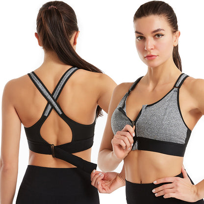 Soutien-gorge de sport ajustable à fermeture éclair avant, antichoc, sans armatures, dos croisé, soutien-gorge de yoga pour femmes