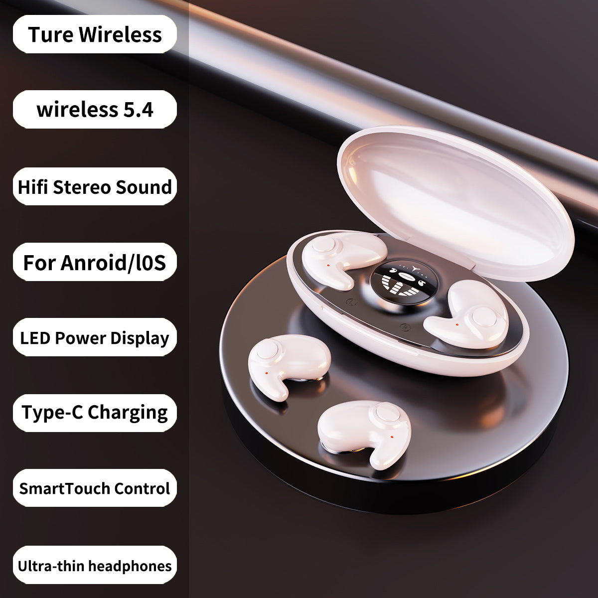 Écouteurs Bluetooth de sommeil, longue durée de vie de la batterie, haute qualité sonore, intra-auriculaires, mini, suppression du bruit