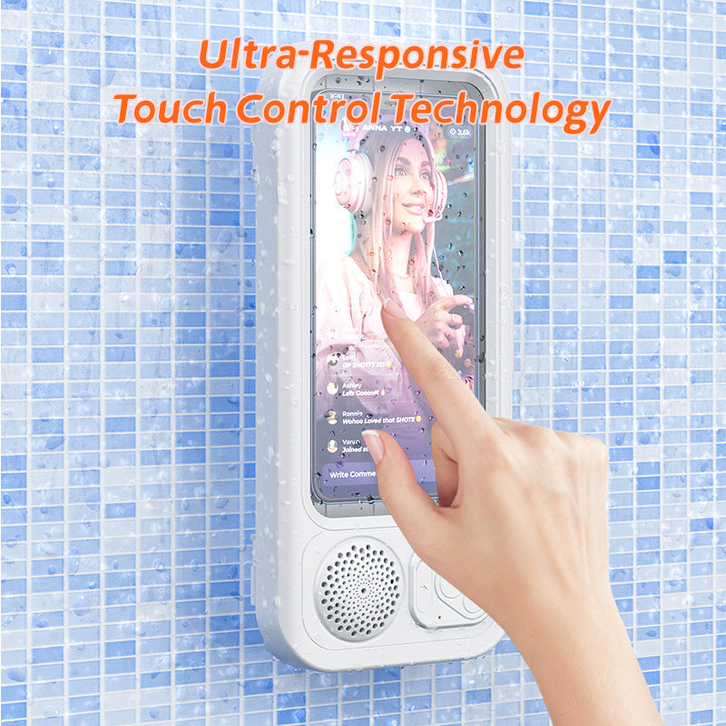 Étui de téléphone étanche pour salle de bain avec haut-parleur Bluetooth et support de téléphone à écran tactile pour la douche