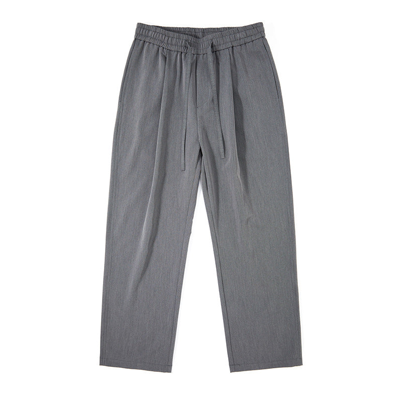 Vintage Pleated Slim Trousers for Men, Loose Mid-Waist Casual Long Pants