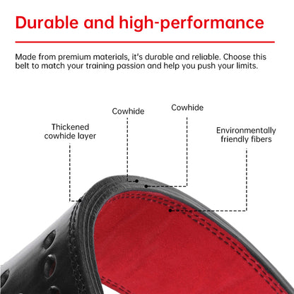Heavy-Duty Leather Weightlifting Belt - Firm Back Support for Squats & Deadlifts.