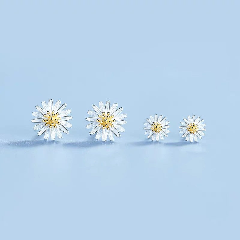 Boucles d'oreilles clous en argent sterling 925 avec marguerites pour femmes