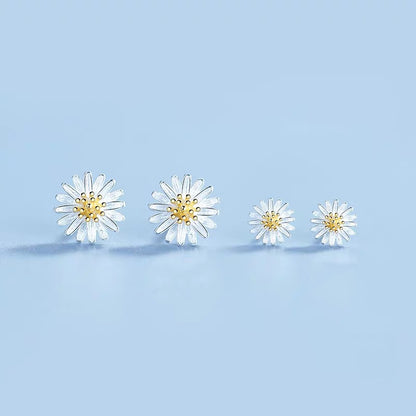 Boucles d'oreilles clous en argent sterling 925 avec marguerites pour femmes