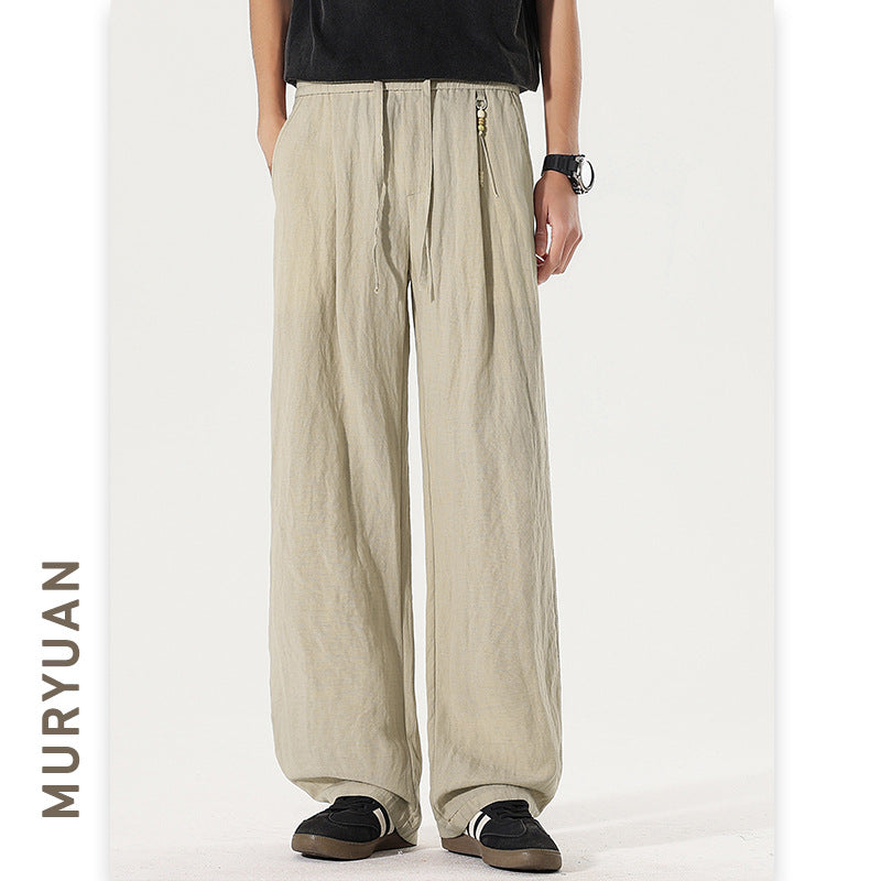 Style Casual Linen Trousers for Men Wide Leg Pants