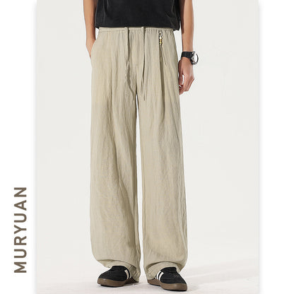 Style Casual Linen Trousers for Men Wide Leg Pants