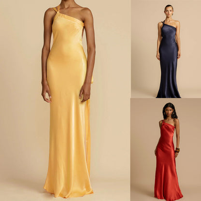 Off-Shoulder Fitted Dress with Satin Fabric Casual for Parties