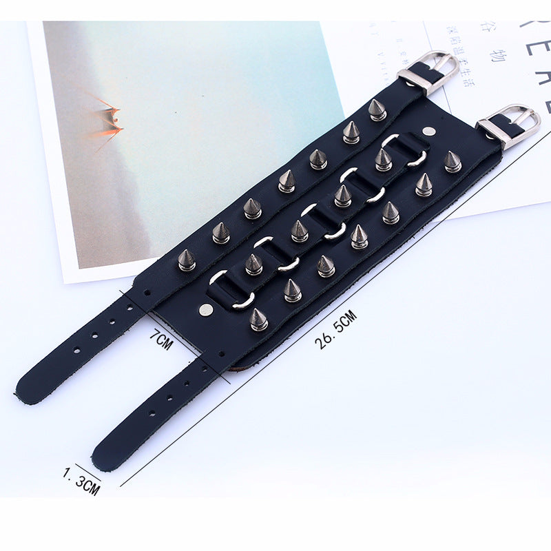 Bracelet en cuir véritable punk non-conventionnel et exagéré