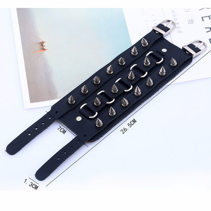Bracelet en cuir véritable punk non-conventionnel et exagéré