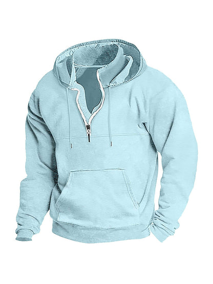 Sweat à capuche décontracté uni semi-zippé