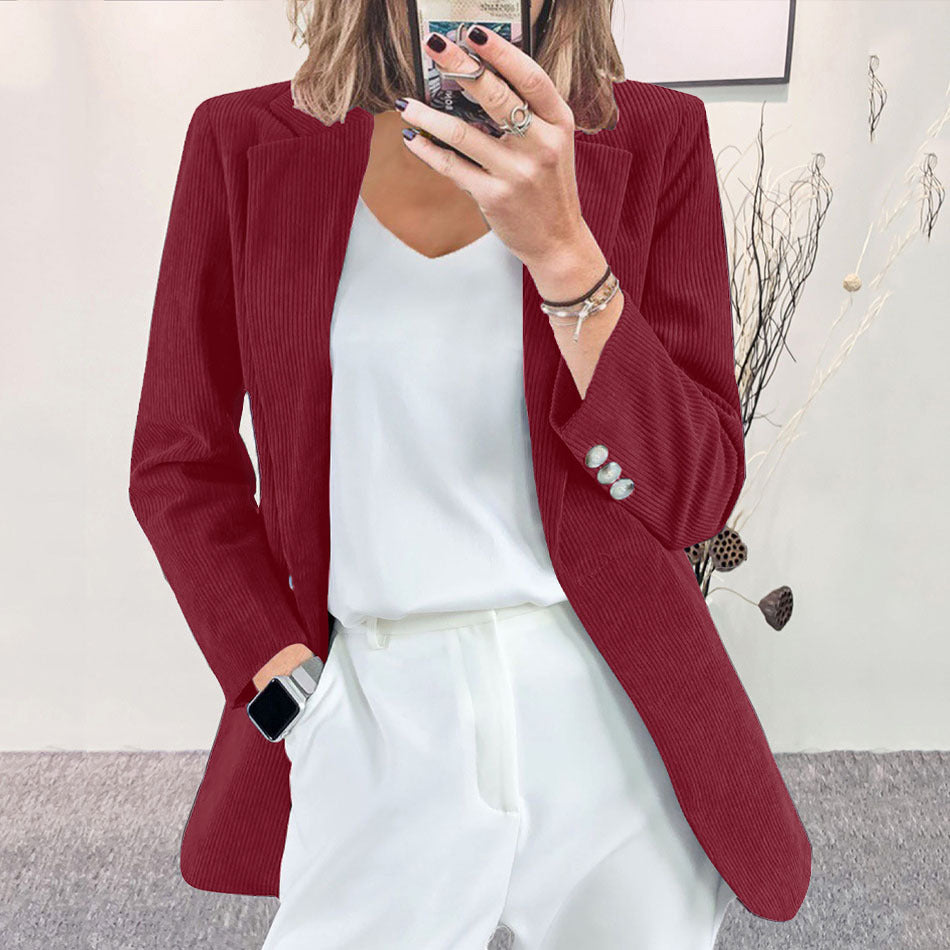 Corduroy cardigan slim fit solid color casual jacket