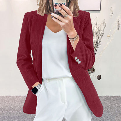 Corduroy cardigan slim fit solid color casual jacket