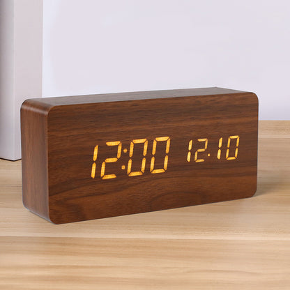 Horloge en bois PVC multifonctionnelle avec réveil, horloge LED, thermomètre, horloge numérique, réveil électronique de chevet pour étudiant avec veilleuse.