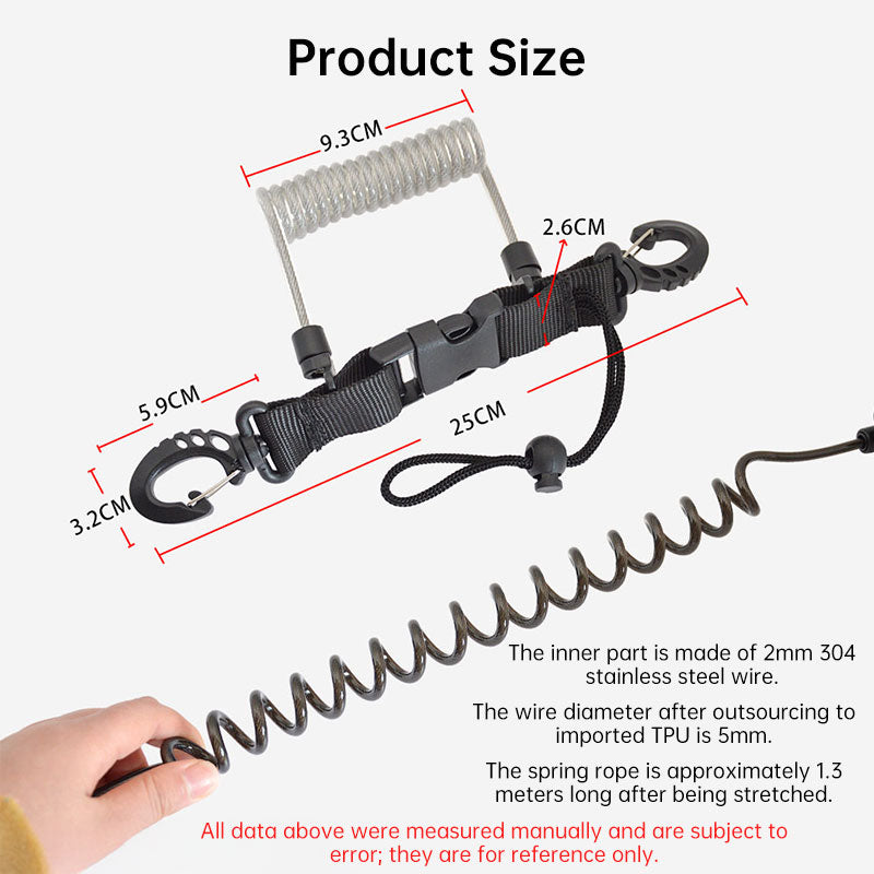 Cordon de sécurité pour caméra de plongée, câble à ressort en acier inoxydable pour caméras d'action GoPro, attache de sécurité pour lampe de poche