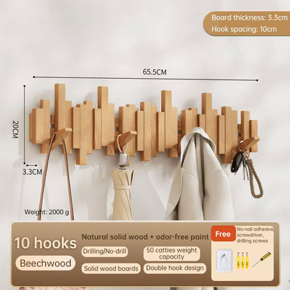 Solid Wood Hanger, Piano Key Wall Hook, Adhesive Back-of-Door Coat Hook, No Drill Entryway Organizer.