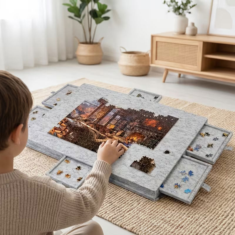 Large-Capacity 6-Drawer Puzzle Organizer - Foldable Puzzle Board with Storage Box & Display Stand for Home Decor