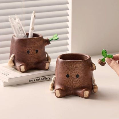 Ornement porte-stylo en bois massif cadeau créatif organisateur de bureau conteneur de rangement cadeau à main