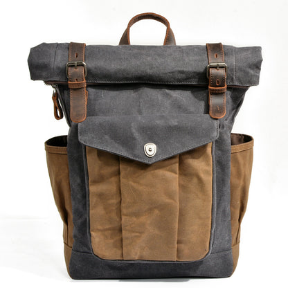 Sac à dos en toile cirée pour homme, sac de voyage décontracté étanche grande capacité pour la randonnée en extérieur