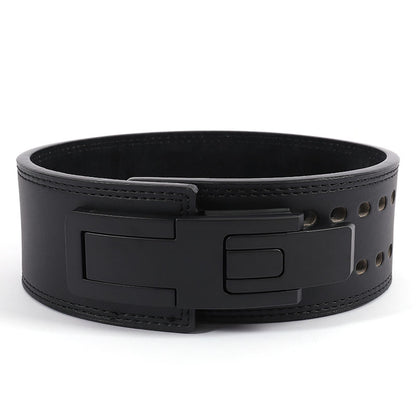 Heavy-Duty Leather Weightlifting Belt - Firm Back Support for Squats & Deadlifts.