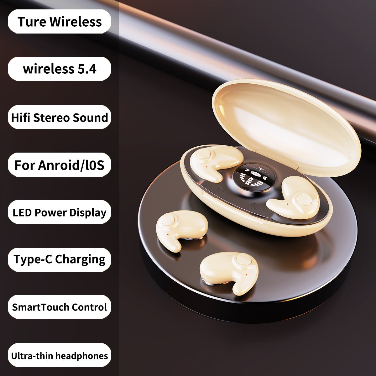 Écouteurs Bluetooth de sommeil, longue durée de vie de la batterie, haute qualité sonore, intra-auriculaires, mini, suppression du bruit