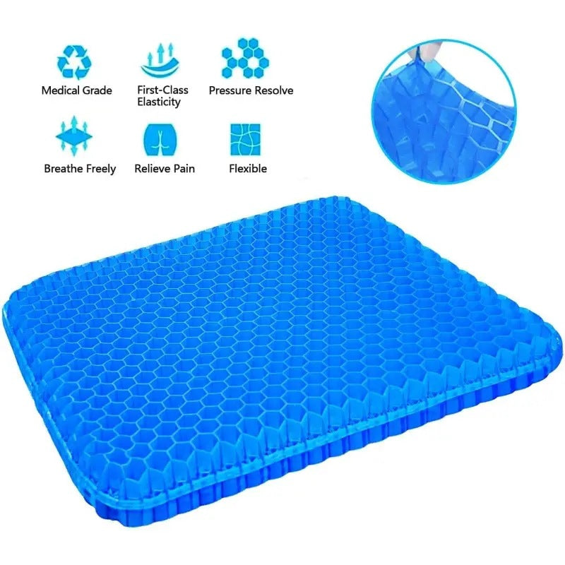 Coussin de siège en gel épais et grand avec housse antidérapante, coussin en nid d'abeille pour le soulagement des douleurs à la hanche et au coccyx, pour une utilisation en voiture et au bureau